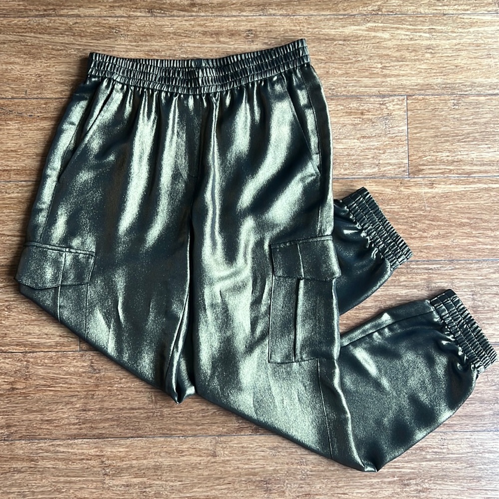 Black/Gold BCBGMAXAZRIA Metallic Cargo Pants